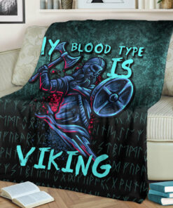 Viking Blanket Blood Type Viking Axe Warrior Valhalla Sherpa Fleece Blanket Gifts for Viking Lovers