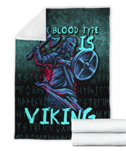 Viking Blanket Blood Type Viking Axe Warrior Valhalla Sherpa Fleece Blanket Gifts for Viking Lovers