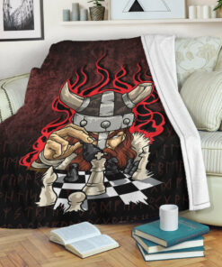 Viking Blanket Brave Viking With Chessboard Chess Sherpa Fleece Blanket Gifts for Viking Lovers