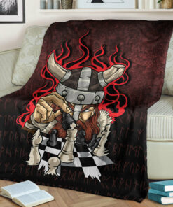 Viking Blanket Brave Viking With Chessboard Chess Sherpa Fleece Blanket Gifts for Viking Lovers