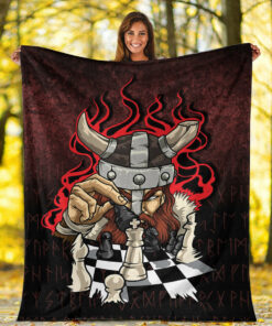 Viking Blanket Brave Viking With Chessboard Chess Sherpa Fleece Blanket Gifts for Viking Lovers