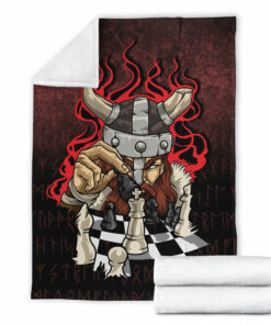 Viking Blanket Brave Viking With Chessboard Chess Sherpa Fleece Blanket Gifts for Viking Lovers