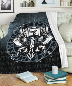 Viking Blanket Celtic Huginn And Muninn Raven Viking Sherpa Fleece Blanket Gifts for Viking Lovers