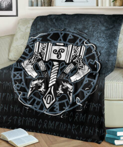 Viking Blanket Celtic Huginn And Muninn Raven Viking Sherpa Fleece Blanket Gifts for Viking Lovers