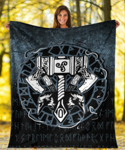 Viking Blanket Celtic Huginn And Muninn Raven Viking Sherpa Fleece Blanket Gifts for Viking Lovers