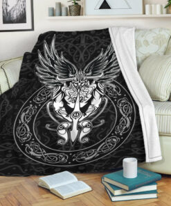 Viking Blanket Celtic Odin Sherpa Fleece Blanket Gifts for Viking Lovers