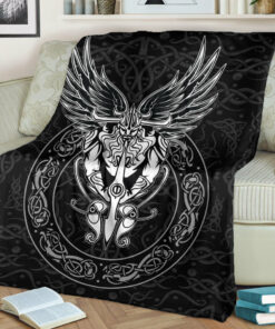 Viking Blanket Celtic Odin Sherpa Fleece Blanket Gifts for Viking Lovers
