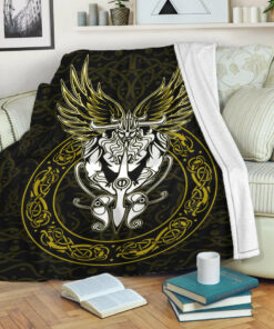 Viking Blanket Celtic Odin Sherpa Fleece Blanket Gifts for Viking Lovers Gold Version