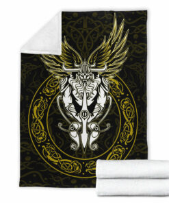 Viking Blanket Celtic Odin Sherpa Fleece Blanket Gifts for Viking Lovers Gold Version