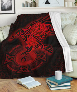 Viking Blanket Celtic Raven Red Viking Homeset Sherpa Fleece Blanket Gifts for Viking Lovers