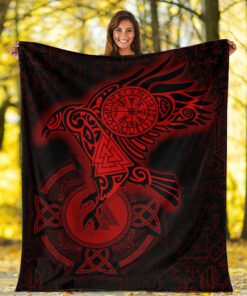 Viking Blanket Celtic Raven Red Viking Homeset Sherpa Fleece Blanket Gifts for Viking Lovers