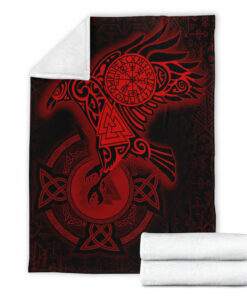 Viking Blanket Celtic Raven Red Viking Homeset Sherpa Fleece Blanket Gifts for Viking Lovers