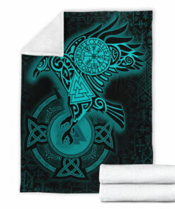 Viking Blanket Celtic Raven Turquoise Viking Homeset Sherpa Fleece Blanket Gifts for Viking Lovers