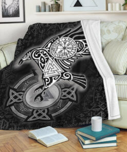 Viking Blanket Celtic Raven Viking Homeset Sherpa Fleece Blanket Gifts for Viking Lovers