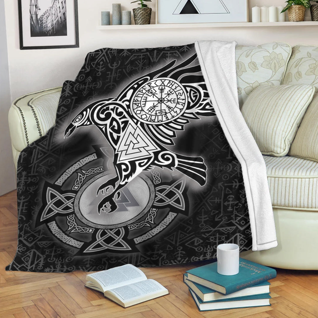 Viking Blanket Celtic Raven Viking Homeset Sherpa Fleece Blanket Gifts for Viking Lovers