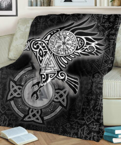 Viking Blanket Celtic Raven Viking Homeset Sherpa Fleece Blanket Gifts for Viking Lovers