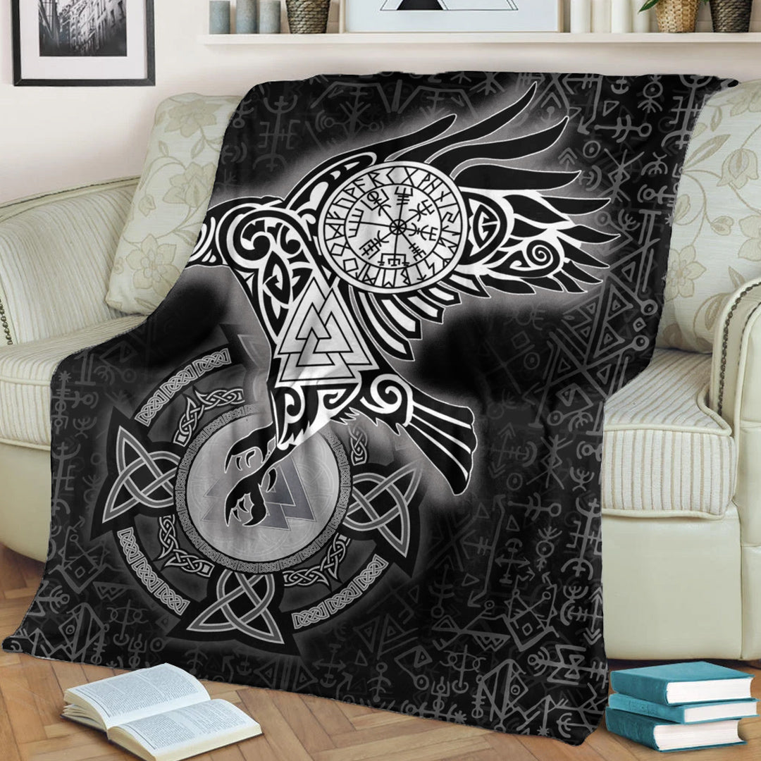 Viking Blanket Celtic Raven Viking Homeset Sherpa Fleece Blanket Gifts for Viking Lovers