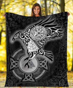 Viking Blanket Celtic Raven Viking Homeset Sherpa Fleece Blanket Gifts for Viking Lovers