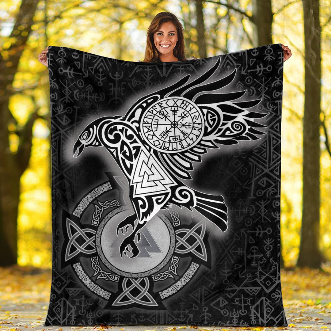 Viking Blanket Celtic Raven Viking Homeset Sherpa Fleece Blanket Gifts for Viking Lovers