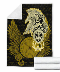 Viking Blanket Celtic Raven Viking Sherpa Fleece Blanket Gifts for Viking Lovers Gold Version