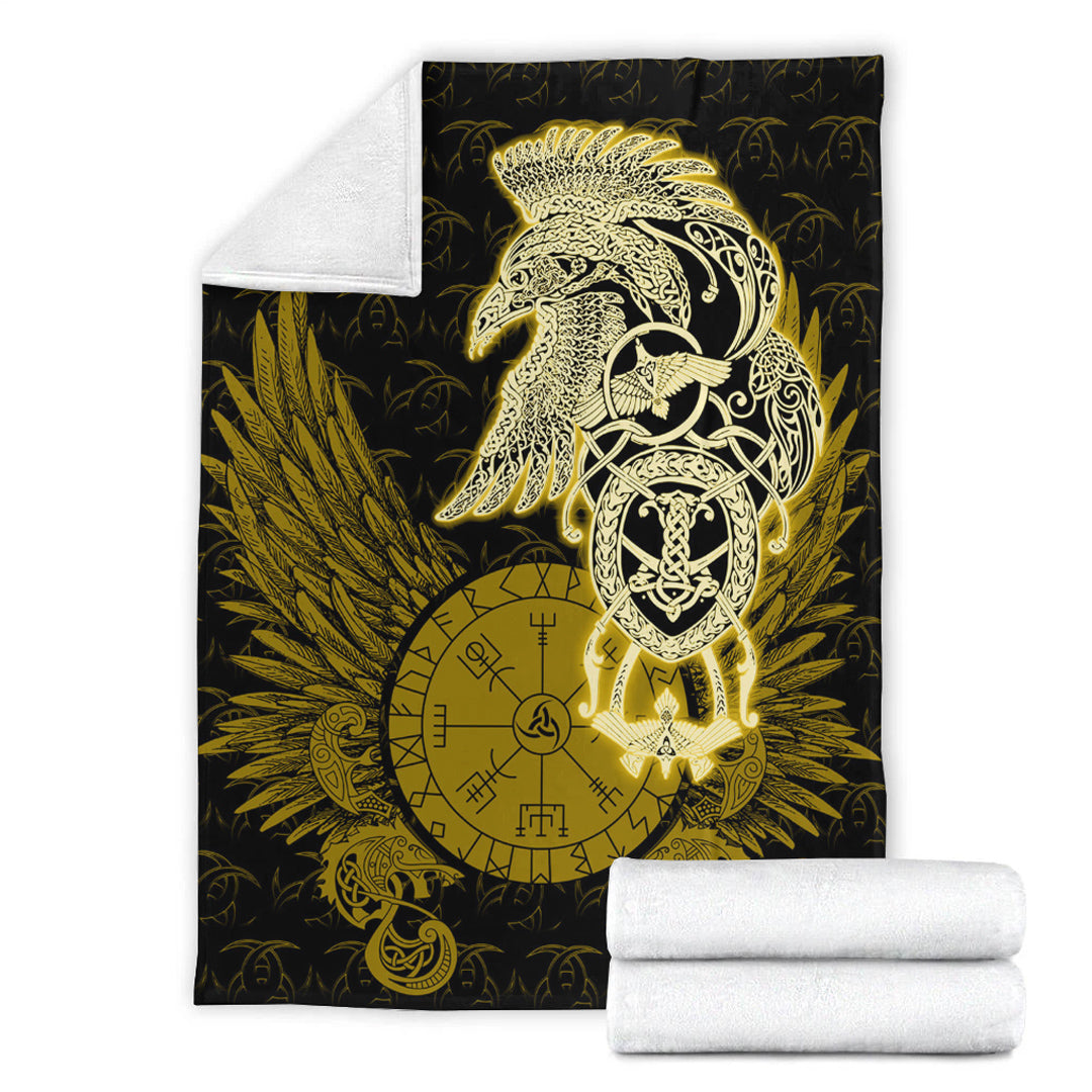 Viking Blanket Celtic Raven Viking Sherpa Fleece Blanket Gifts for Viking Lovers Gold Version