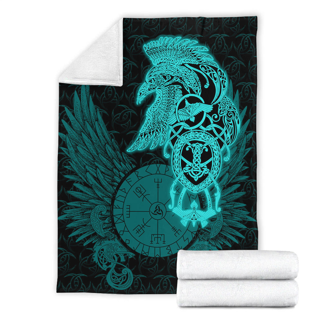 Viking Blanket Celtic Raven Viking Sherpa Fleece Blanket Gifts for Viking Lovers Turquoise Version