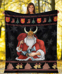Viking Blanket Christmas Finland Santa Sherpa Fleece Blanket Gifts for Viking Lovers