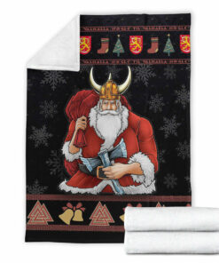 Viking Blanket Christmas Finland Santa Sherpa Fleece Blanket Gifts for Viking Lovers