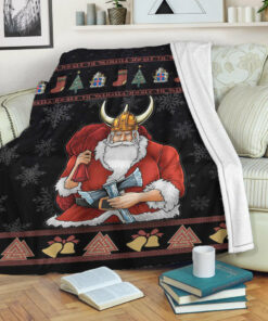 Viking Blanket Christmas Iceland Santa Sherpa Fleece Blanket Gifts for Viking Lovers