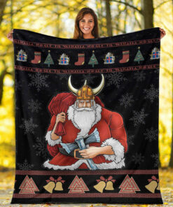 Viking Blanket Christmas Iceland Santa Sherpa Fleece Blanket Gifts for Viking Lovers