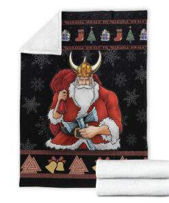 Viking Blanket Christmas Iceland Santa Sherpa Fleece Blanket Gifts for Viking Lovers