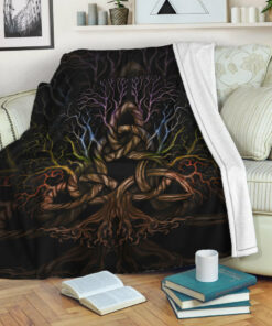 Viking Blanket Colorful Tree of Life With Triquetra Sherpa Fleece Blanket Gifts for Viking Lovers
