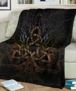 Viking Blanket Colorful Tree of Life With Triquetra Sherpa Fleece Blanket Gifts for Viking Lovers