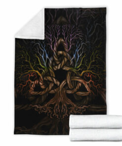 Viking Blanket Colorful Tree of Life With Triquetra Sherpa Fleece Blanket Gifts for Viking Lovers