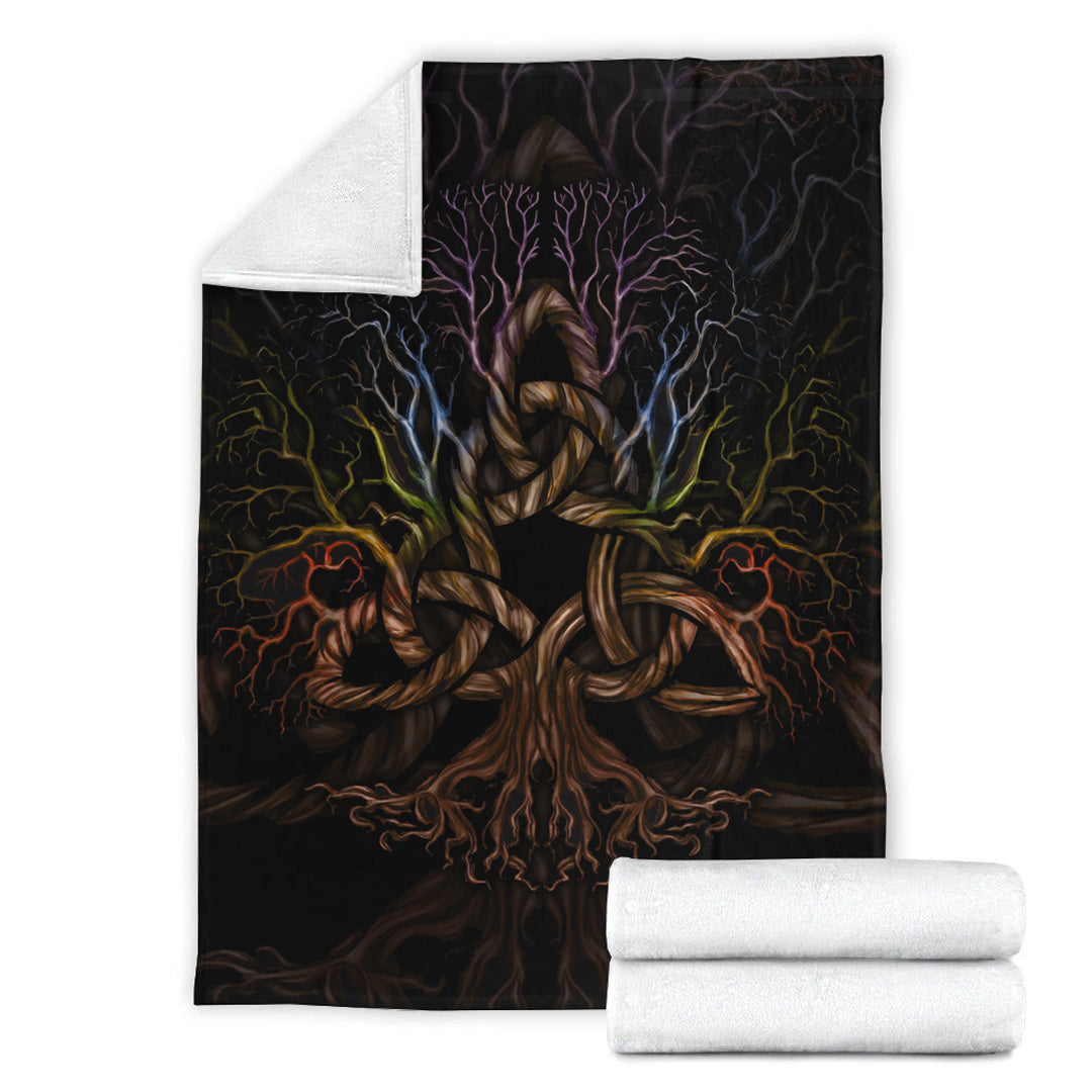 Viking Blanket Colorful Tree of Life With Triquetra Sherpa Fleece Blanket Gifts for Viking Lovers