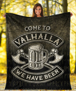 Viking Blanket Cute Victory Or Valhalla Shield Maiden Norse Viking Warrior Sherpa Fleece Blanket Gifts for Viking Lovers
