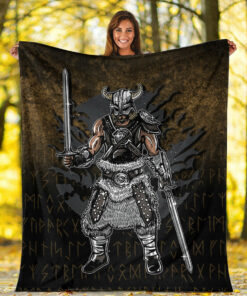 Viking Blanket Dark Viking Sherpa Fleece Blanket Gifts for Viking Lovers