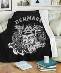 Viking Blanket Denmark Odin Viking Set Sherpa Fleece Blanket Gifts for Viking Lovers