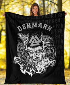 Viking Blanket Denmark Odin Viking Set Sherpa Fleece Blanket Gifts for Viking Lovers