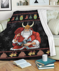 Viking Blanket Denmark Santa Viking Sherpa Fleece Blanket Gifts for Viking Lovers