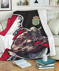 Viking Blanket Denmark Warrior Brush Style Sherpa Fleece Blanket Gifts for Viking Lovers