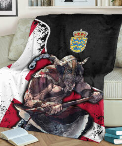 Viking Blanket Denmark Warrior Brush Style Sherpa Fleece Blanket Gifts for Viking Lovers