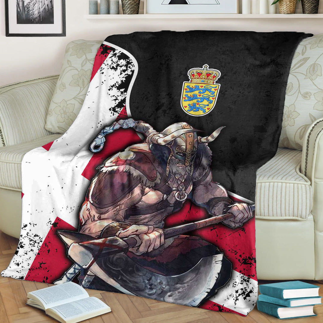 Viking Blanket Denmark Warrior Brush Style Sherpa Fleece Blanket Gifts for Viking Lovers
