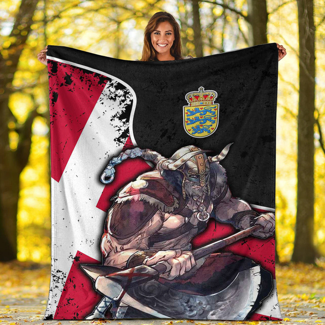 Viking Blanket Denmark Warrior Brush Style Sherpa Fleece Blanket Gifts for Viking Lovers