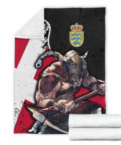 Viking Blanket Denmark Warrior Brush Style Sherpa Fleece Blanket Gifts for Viking Lovers