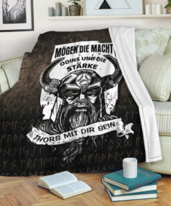 Viking Blanket Die Macht Odins Wikinger Walhalla Sherpa Fleece Blanket Gifts for Viking Lovers
