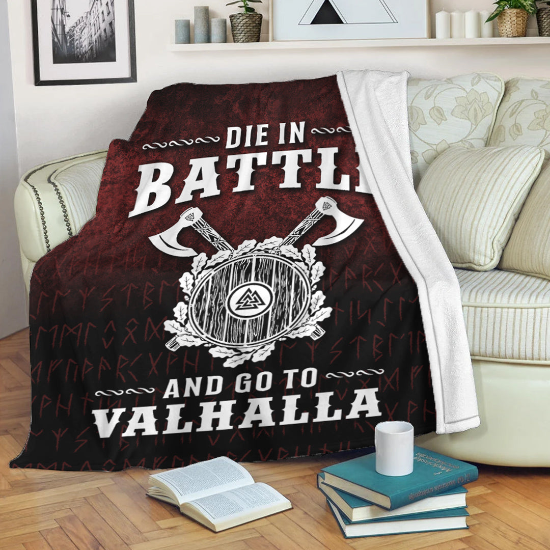 Viking Blanket Die in Battle and Go To Valhalla Sherpa Fleece Blanket Gifts for Viking Lovers