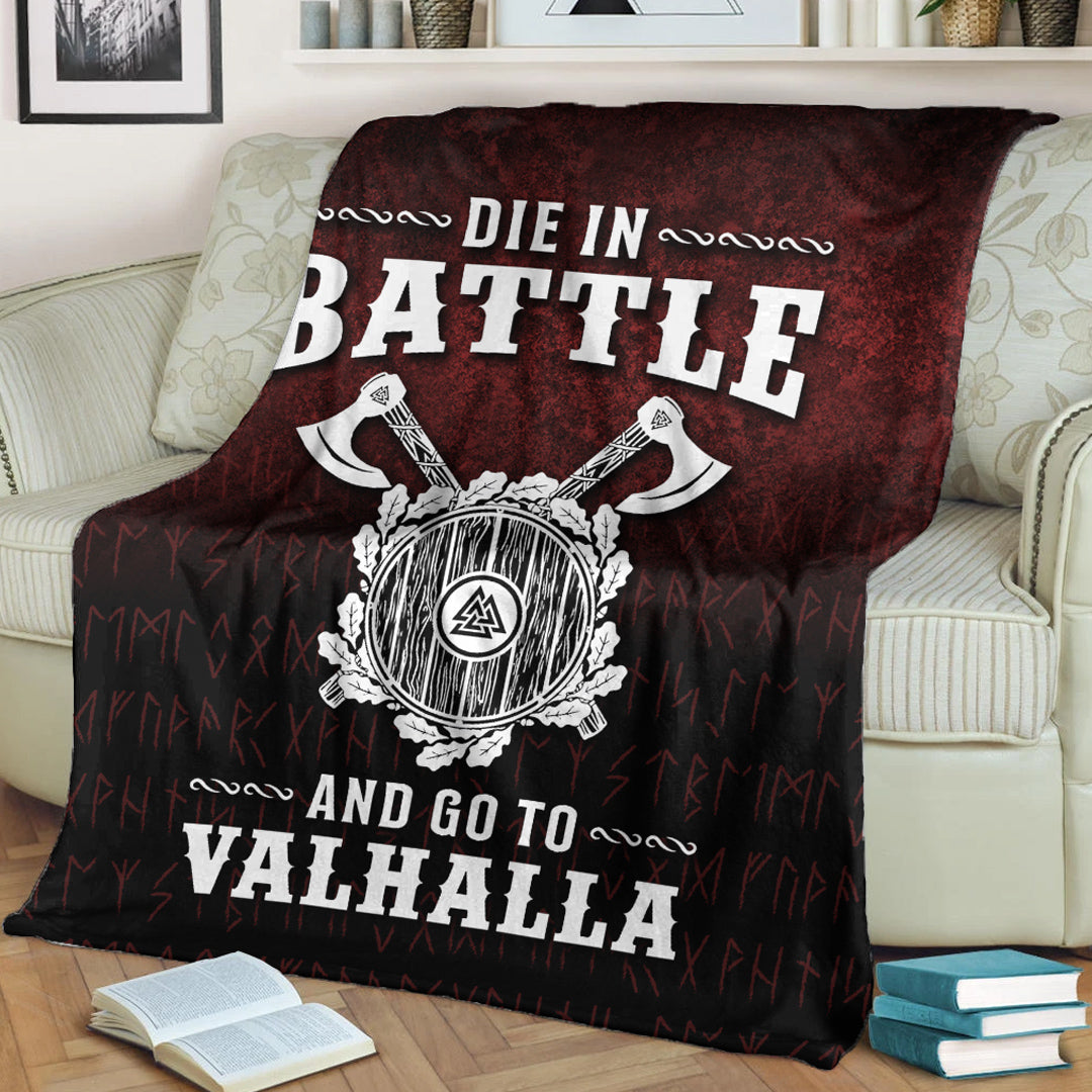 Viking Blanket Die in Battle and Go To Valhalla Sherpa Fleece Blanket Gifts for Viking Lovers