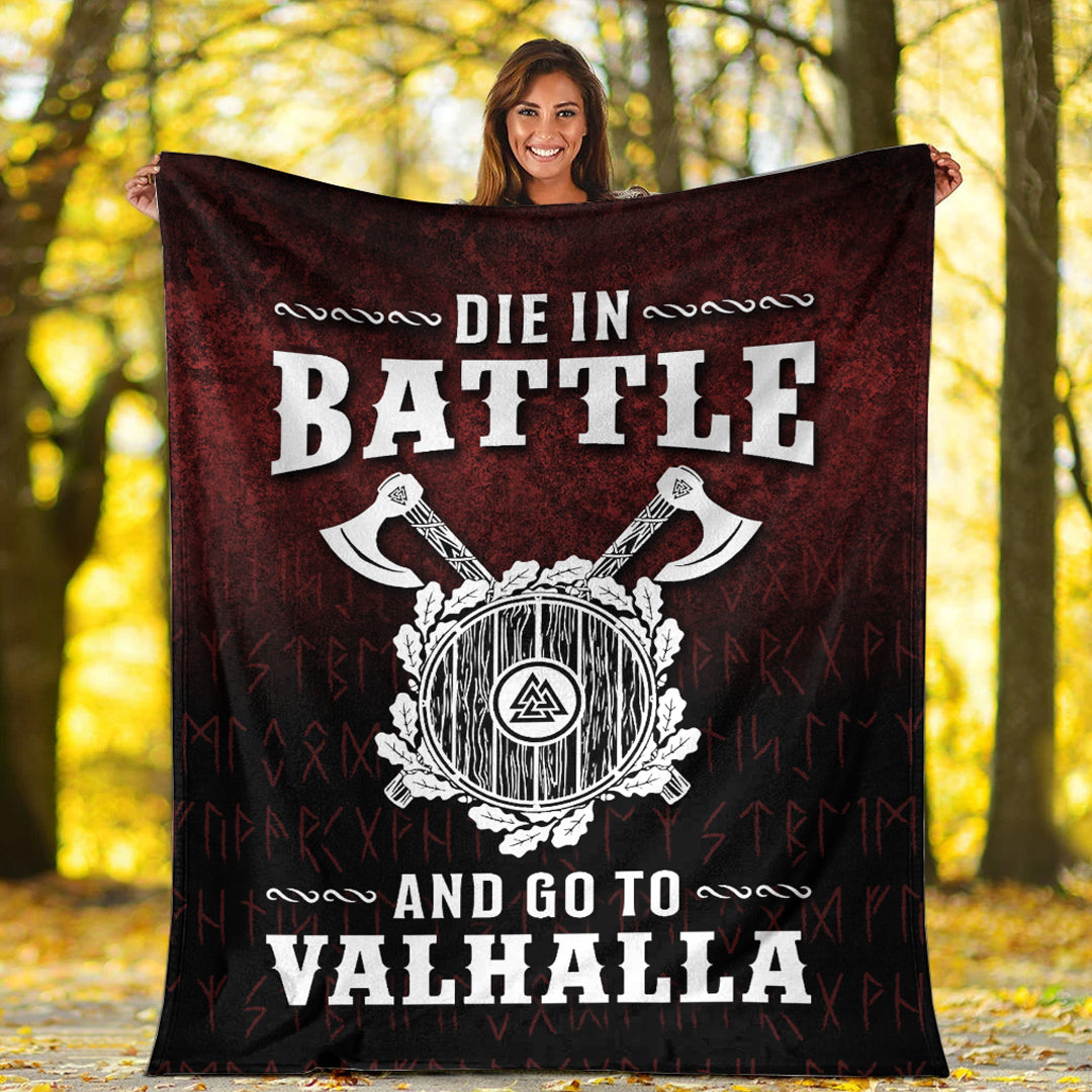 Viking Blanket Die in Battle and Go To Valhalla Sherpa Fleece Blanket Gifts for Viking Lovers