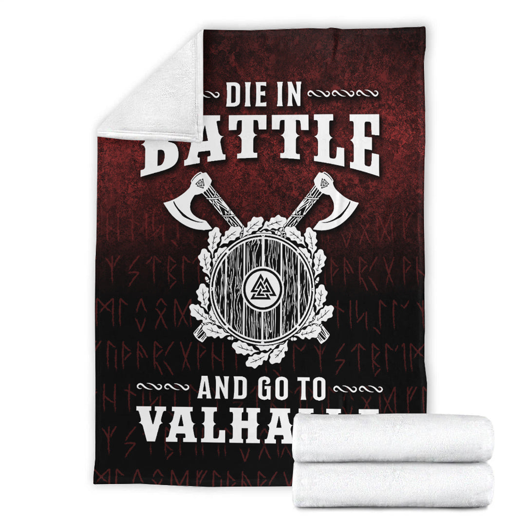 Viking Blanket Die in Battle and Go To Valhalla Sherpa Fleece Blanket Gifts for Viking Lovers